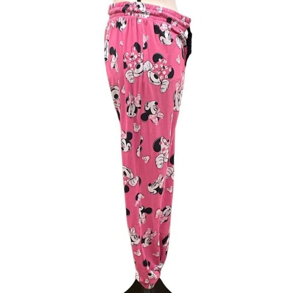 Disney Minnie Mouse Womens Jogger Sleep Pants Size M 8/10 Pink  Drawstring - Picture 11 of 16